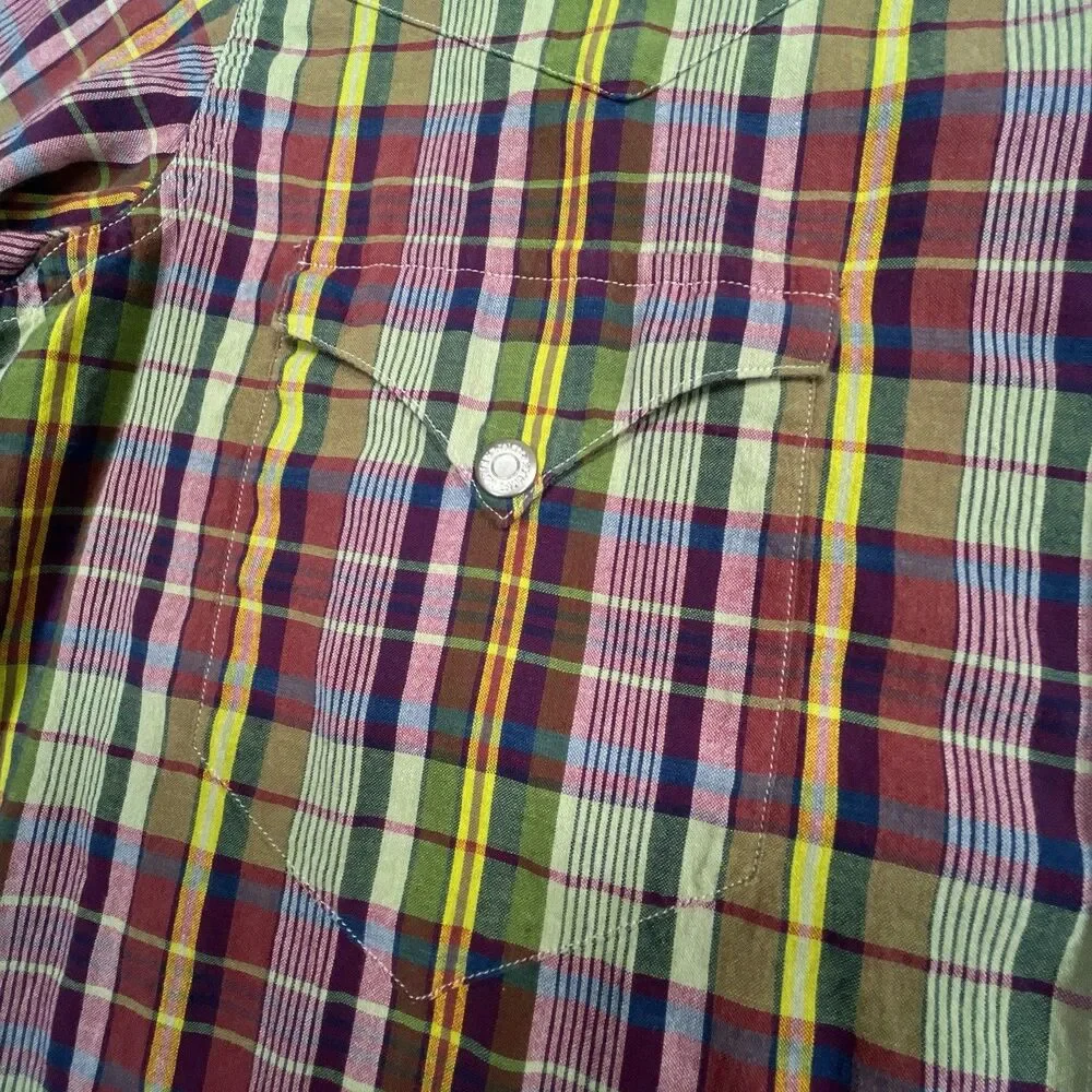 Vintage Polo Ralph Lauren RL Western Shirt Mens Medium M Plaid Metal Snap Cowboy